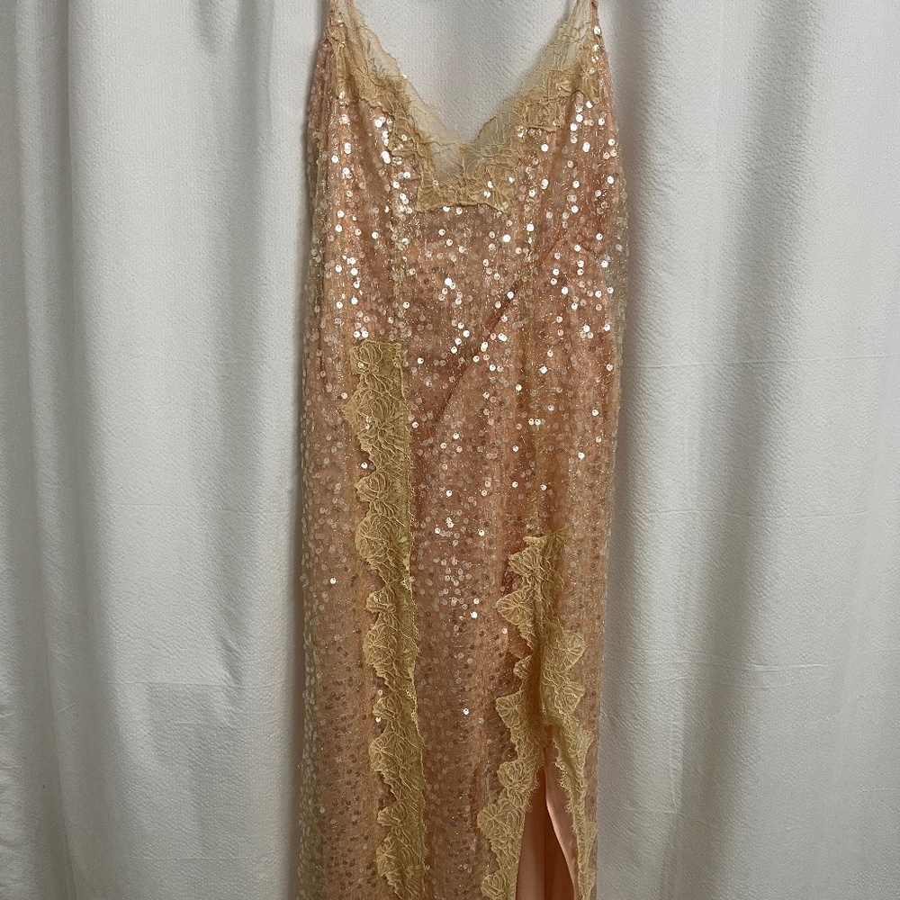 Anthropologie Pink Sequin Dress with Lace Detail